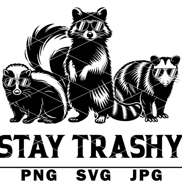 Stay Trashy Skunk Raccon Opossum SVG Funny Animal Adult Joke Wildlife PNG JPG Cut File