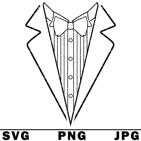 White Tie SVG Tuxedo Gentleman Suit White Groom Costume Halloween PNG JPG Cut File