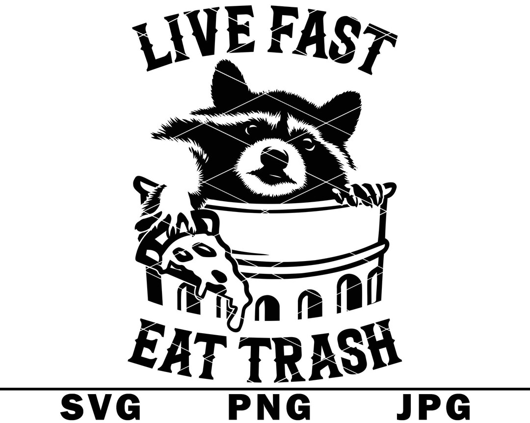Live Fast Eat Trash SVG Raccoon Funny Trash Can Pizza Hilarious PNG JPG