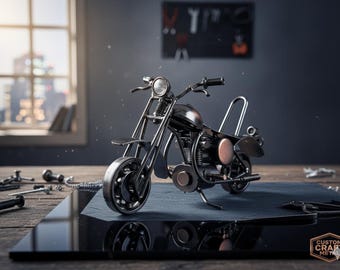 Free Shipping, Handmade Miniature Motorcycle: Vintage Motorbike Office Decor