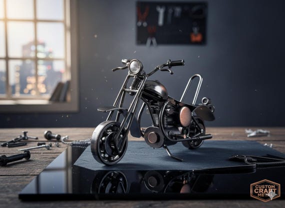 Free Shipping, Handmade Miniature Motorcycle: Vintage Motorbike Office Decor