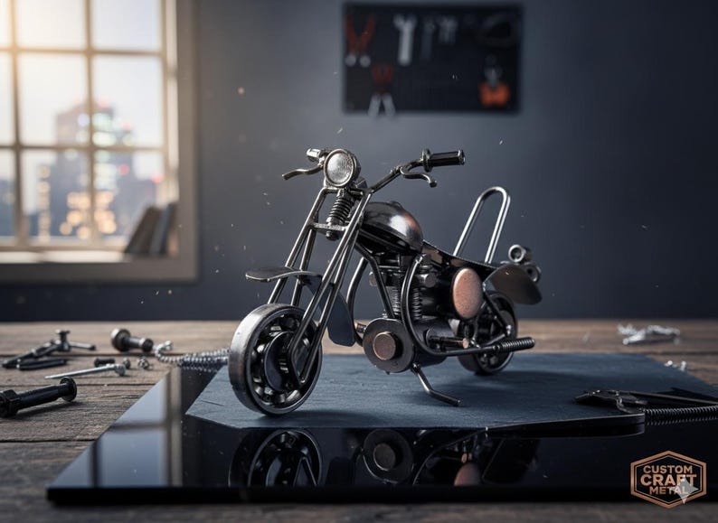 Free Shipping, Handmade Miniature Motorcycle: Vintage Motorbike Office Decor image 1