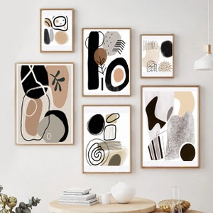 Boho Gallery Wall Art Set: Six Neutral Abstract Prints (Digital Download)