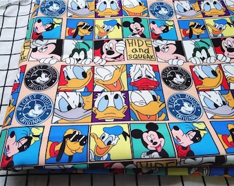 Disney Fabric - Mickey Mouse and Donald Duck - Cartoon Twill Fabric - Fine Canvas Fabric - Quilting Fabric - Sold by The 1/2 Yard