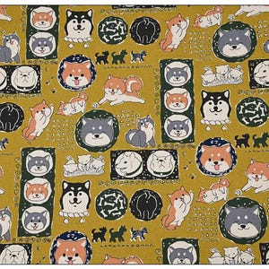 Tecido para cachorro Shiba Inu japonês - Tecido para cachorro de estimação - Tecido de desenho animado - Tecido 100% algodão - Tecido acolchoado - por meia jarda
