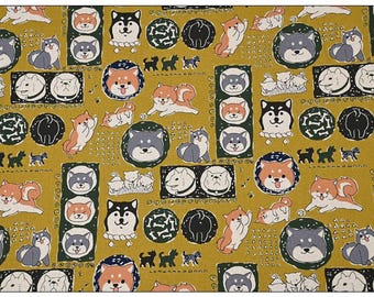 Japan Shiba Inu Dog Fabric - Pet Dog Fabric- Cartoon Fabric - 100% Cotton Fabric - Quilting Fabric - Sold by The 1/2 Yard