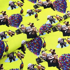 Disney's UP Collage Print Fabric - Pixar Up Balloon House Fabric- Cartoon Fabric - 100% Cotton Fabric - Quilting Fabric - By The Half Yard