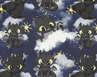 How To Train Your Dragon Fabric - Toothless Fabric- Cartoon Fabric - 100% Cotton Fabric - Quilting Fabric - Sold by The 1/2 Yard