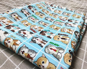 Cute Cat eating ice cream Fabric - Cartoon Twill Fabric - Fine Canvas Fabric - Quilting Fabric - By The Half Yard