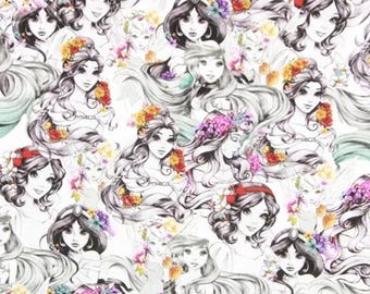Disney Princess Watercolor Fabric - 100% Cotton - Sold by The 1/2 Yard