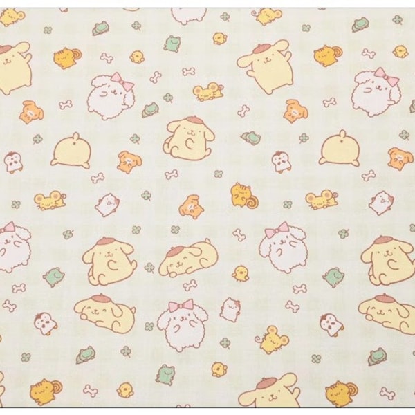 Sanrio Pompom Purin Fabric - Japanese Anime Fabric- Cartoon Fabric - 100% Cotton Fabric - Quilting Fabric -By The Half Yard