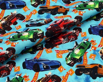 Hot Wheels Car Fabric- Cartoon Fabric - 100% Cotton Fabric - Quilting Fabric - By The Half Yard