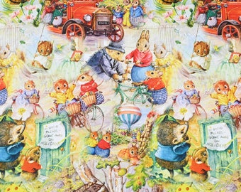 Tessuto di Peter Rabbit - Tessuto di Beatrix Potter - Tessuto con personaggi dei cartoni animati - Tessuto 100% cotone - Tessuto per patchwork - Venduto al mezzo metro