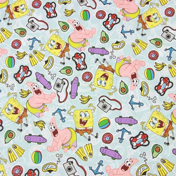SpongeBob SquarePants Fabric - Patrick Fabric - Cartoon Fabric - 100% Cotton Fabric - Quilting Fabric - By The Half Yard