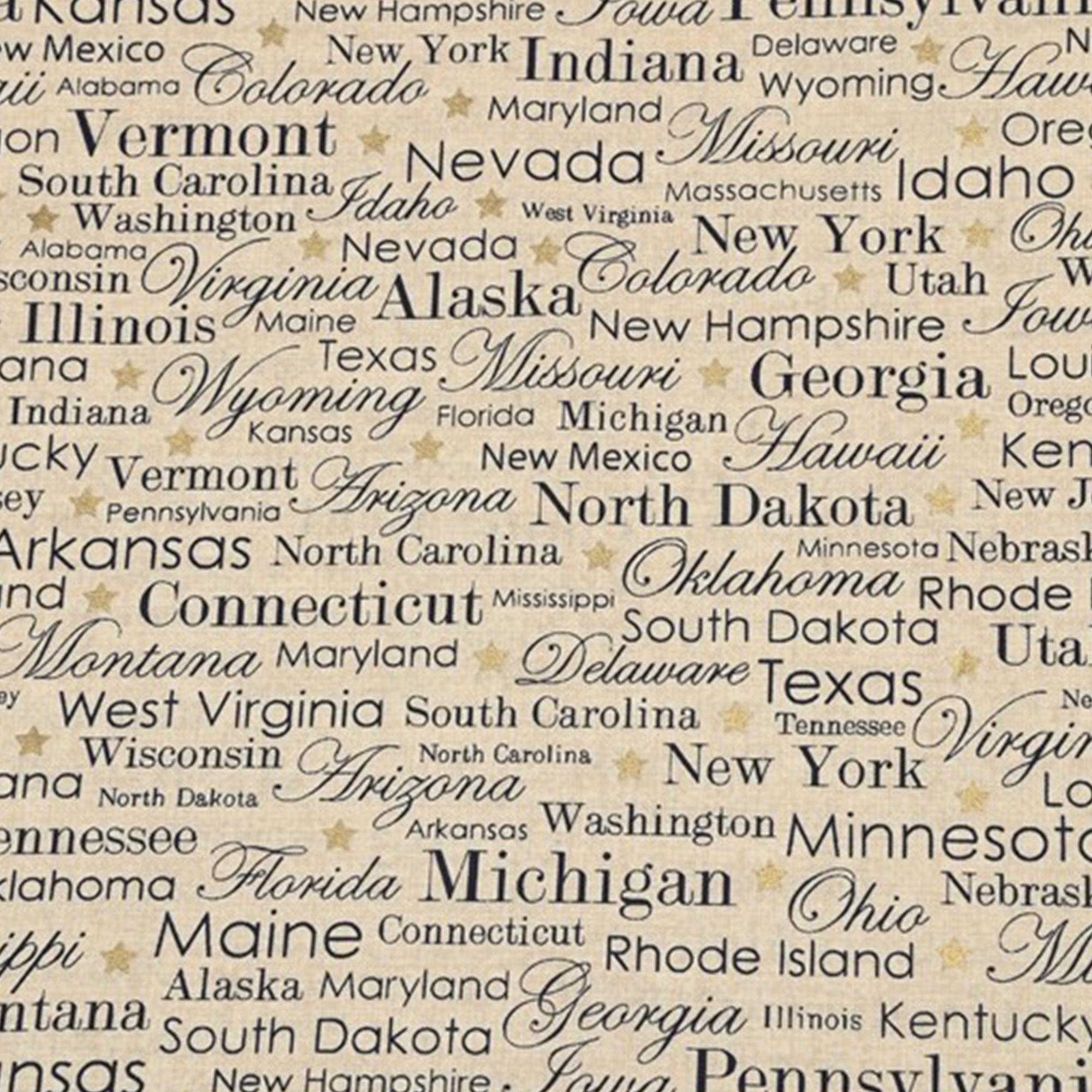 US 50 States Names Fabric - 100% Cotton Fabric - Quilting Fabric - by ...