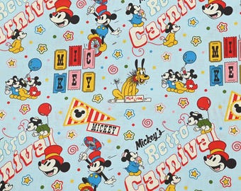Mickey's Retro Carnival Fabric - Cartoon Fabric - 100% Cotton Fabric - Quilting Fabric - Sold by The 1/2 Yard