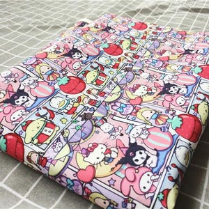 Tessuto Sanrio My Melody Kuromi - Tessuto in twill con motivo a cartoni animati - Tessuto in tela pregiata - Tessuto per quilting - Al metro quadro