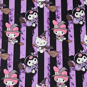 Sanrio My Melody Kuromi Hello Kitty Fabric - Japanese Anime Fabric- Cartoon Fabric - 100% Cotton Fabric - Quilting Fabric -By The Half Yard