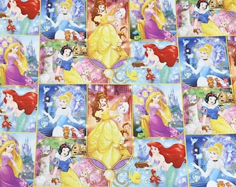 Disney Princess Fabric - Snow White Cinderella Ariel Fabric - Cartoon Fabric - 100% Cotton Fabric - Quilting Fabric - Sold by The 1/2 Yard