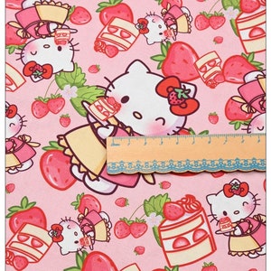 Hello Kitty Fabric - Cat Lucky Kitty Fabric - Cartoon Fabric - 100% Cotton Fabric - Quilting Fabric - By The Half Yard