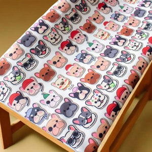 French Bulldog Fabric - Cute Dog Chequered Fabric - Cartoon Twill Fabric - Fine Canvas Fabric - Quilting Fabric - By The Half Yard