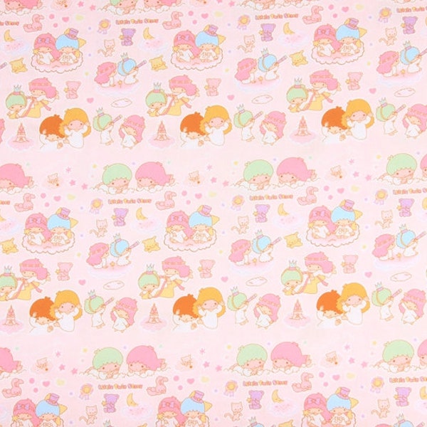 Sanrio Little Twin Star Pink Kiki and Lala Fabric - Japanese Anime Fabric- Cartoon Fabric - 100% Cotton Fabric - By The Half Yard