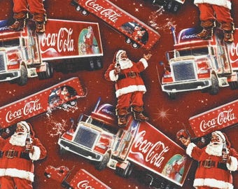 Coca-Cola Fabric - Santa Claus Cola Fabric - Cartoon Fabric - 100% Cotton Fabric - Quilting Fabric - Sold by The 1/2 Yard