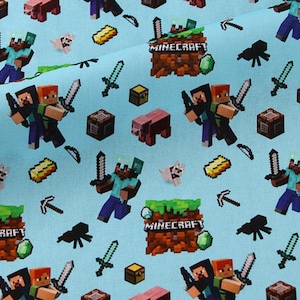 Minecraft Fabric - Fun Game Fabric - Cartoon Fabric - 100% Cotton Fabric - Quilting Fabric - By The Half Yard