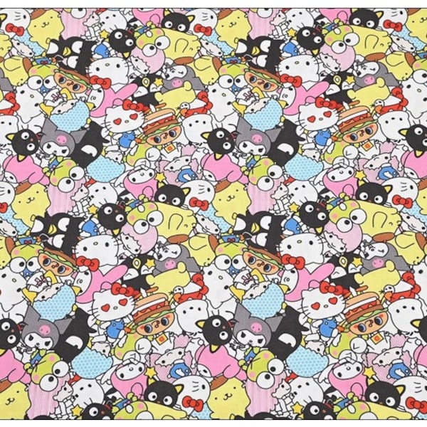 Sanrio My Melody Hello Kitty Fabric - Japanese Anime Fabric- Cartoon Fabric - 100% Cotton Fabric - Quilting Fabric - By The Half Yard