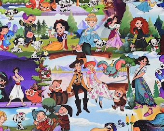 Disney Characters Fabric - Disney Fabric - Cartoon Fabric - 100% Cotton Fabric - Quilting Fabric - By The Half Yard
