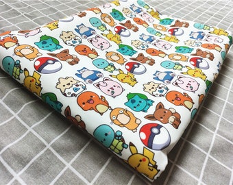 Pokemon Fabric - Pocket Monster Cartoon Twill Fabric - Fine Canvas Fabric - Quilting Fabric - By The Half Yard
