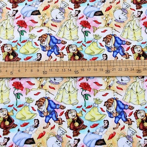 Piękna i Bestia Tkanina-Disney Princess Fabric-Tkanina z kreskówek-100% tkanina bawełniana-tkanina do pikowania-przez pół jarda