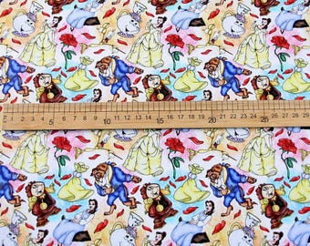 Beauty and the Beast Fabric - Disney Princess Fabric - Cartoon Fabric - 100% Cotton Fabric - Quilting Fabric -Sold by The 1/2 Yard