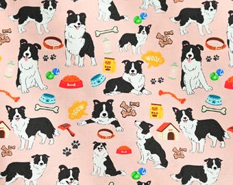 Border Collie Fabric - Cartoon Fabric - 100% Cotton Fabric - Quilting Fabric - Sold by The 1/2 Yard
