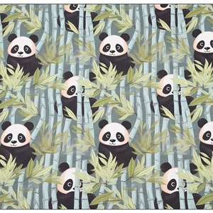 Panda Bamboo Fabric - Giant Panda Black White Bear Fabric - Cartoon Fabric - 100% Cotton Fabric - Quilting Fabric - By The Half Yard