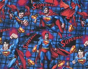 Superman Cotton Fabric - Cartoon Fabric - Quilting Fabric - By The Half Yard