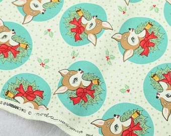 Vintage Christmas Deer Fabric - 100% Cotton Fabric - Quilting Fabric - Sold by The 1/2 Yard