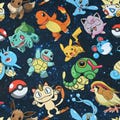 Pikachu Fabric - Pokemon Fabric - Pocket Monster Cartoon Fabric - 100% Cotton Fabric - Quilting Fabric - By The Half Yard