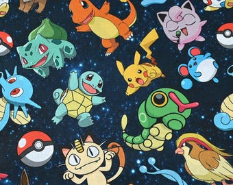 Pikachu Fabric - Pokemon Fabric - Pocket Monster Cartoon Fabric - 100% Cotton Fabric - Quilting Fabric - By The Half Yard