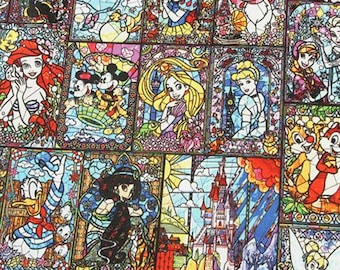 Disney Characters Collage Fabric - Cartoon Fabric - 100% Cotton Fabric - Quilting Fabric - By The Half Yard