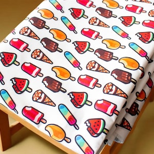 Ice cream Fabric - Summer Fabric Cartoon Twill Fabric - Fine Canvas Fabric - Quilting Fabric - By The Half Yard