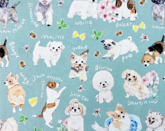 Dog Cat Fabric - Kitten Kitty Fabric - Animal Cartoon Fabric - 100% Cotton Fabric - Quilting Fabric - Sold by The 1/2 Yard