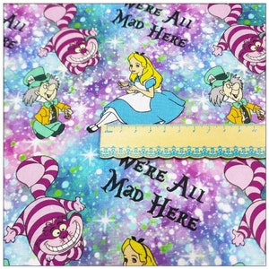 Alice in Wonderland Fabric The Cheshire Cat Fabric - Anime Fabric - Cartoon Fabric - 100% Cotton Fabric - Quilting Fabric - By The Half Yard