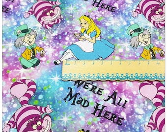 Alice in Wonderland Fabric The Cheshire Cat Fabric - Anime Fabric - Cartoon Fabric - 100% Cotton Fabric - Quilting Fabric - By The Half Yard