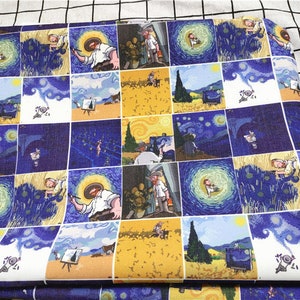 Tela de la Noche Estrellada - Tela de sarga con dibujos animados - Tela de Vincent Van Gogh - Lona fina - Tela para acolchado - Por media yarda