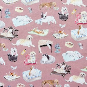 Dog Cat Fabric - Kitten Kitty Fabric - Animal Cartoon Fabric - 100% Cotton Fabric - Quilting Fabric - By The Half Yard
