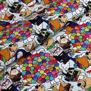 Disney's UP Collage Print Fabric - Pixar Up Balloon House Fabric- Cartoon Fabric - 100% Cotton Fabric - Quilting Fabric - By The Half Yard