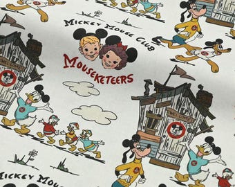 Vintage Mickey Mouse Club Fabric - Cartoon Fabric - 100% Cotton Fabric - Quilting Fabric - By The Half Yard