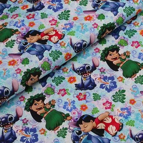 Lilo & Stitch Fabric - Blue Koala Fabric - Cartoon Fabric - 100% Cotton Fabric - Quilting Fabric - By The Half Yard