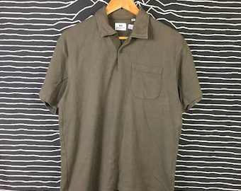 Engineered Garments x Uniqlo Olive Green Collar Polo Tee/ Japanese Brand / Harajuku T Shirt / Japanese Streetwear  T Shirt Size M